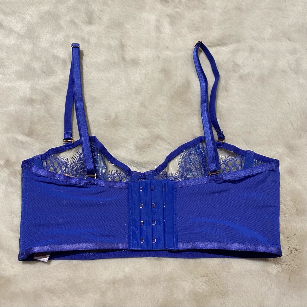 (XS) Savage x Fenty Lace & Vinyl Bustier Bra Extra Small Clear Metallic Blue - Picture 6 of 14